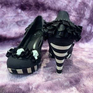 Beetlejuice Skeleton Heels Black and White Striped